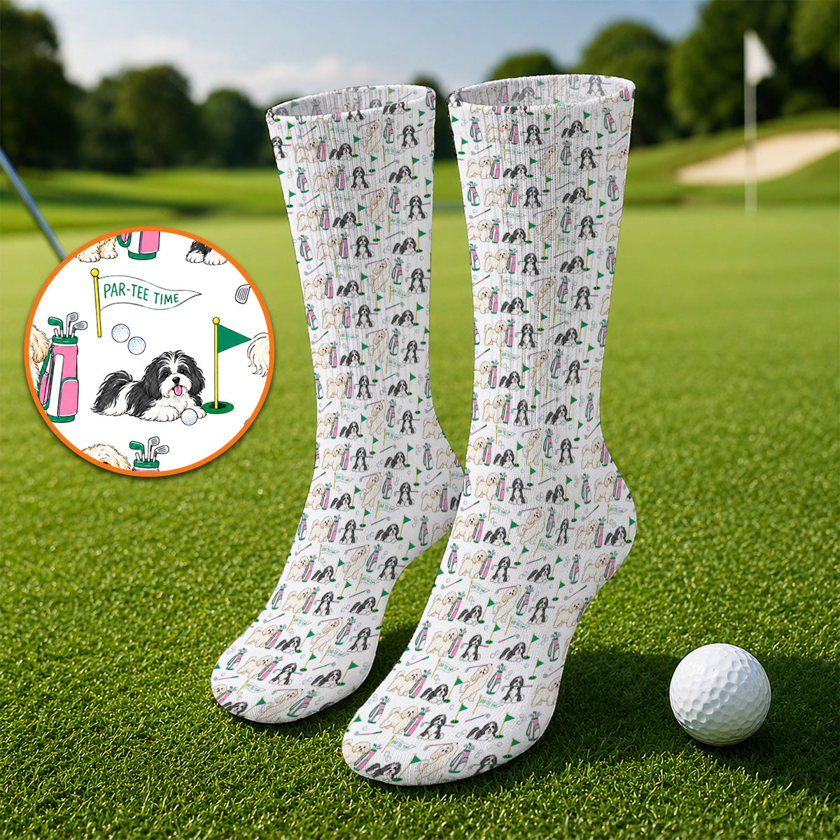 Havanese Pattern Golf Socks, Cute Havanese Golf Sock, Crazy Golf Gift for Golfer