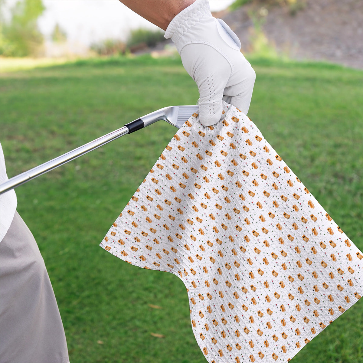 Golden Pomeranian Pattern Golf Towel, Cute Pomeranian Dog Golf Towels, Golf Gift For Golfer