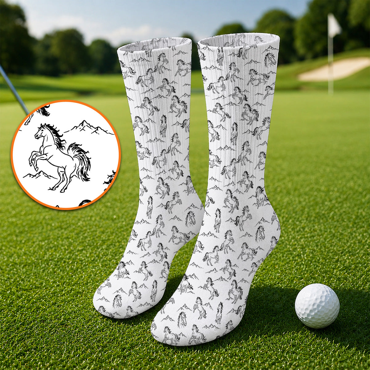 Crazy Horse Golf Pattern Socks, American Quarter Horse Golf Sock, Western Horse Gift for Golfers