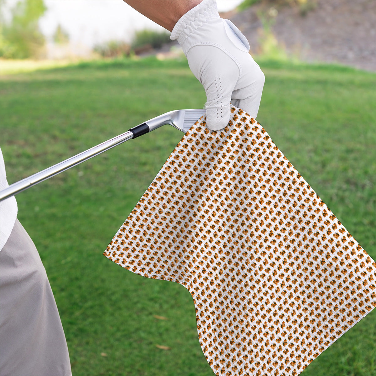 Golden Pomeranian Pattern Golf Towel, Cute Pomeranian Dog Golf Towels, Funny Golf Gift For Golfer