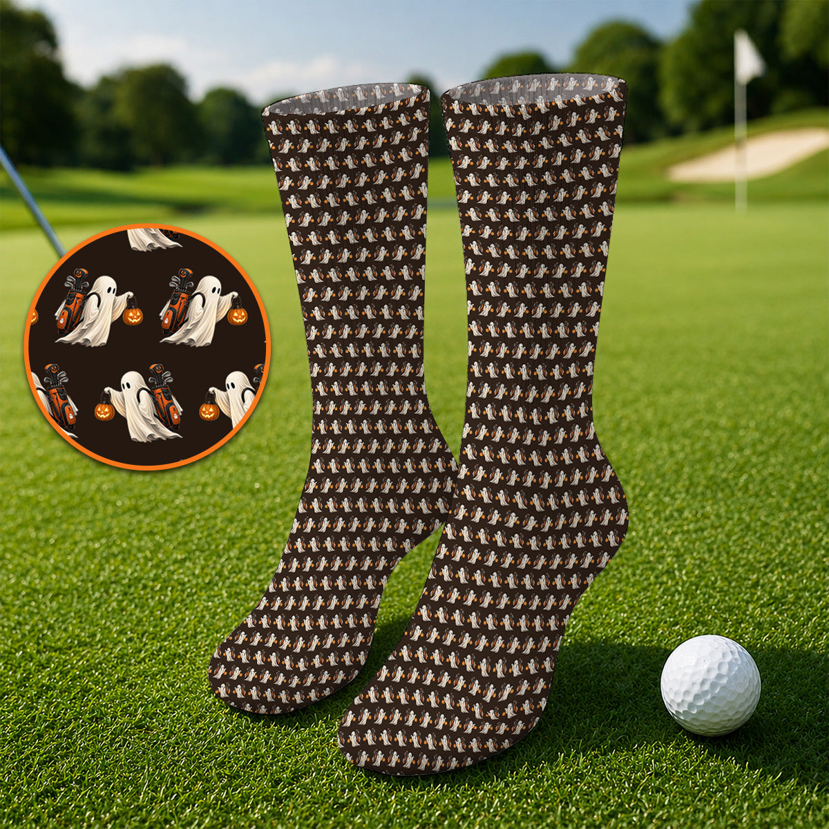 Halloween Golf Socks, Ghost Pattern Golf Sock, Spooky Golf Gift for Golf Lovers