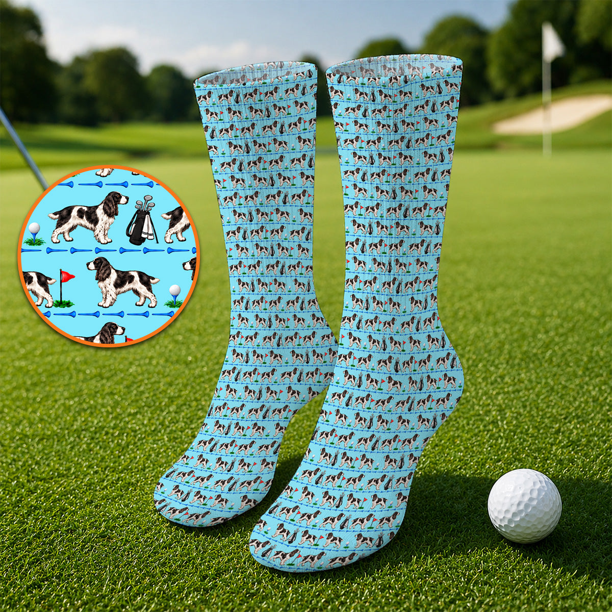 English Springer Spaniel Golf Socks, Crazy Pattern Golf Sock For Dog Lovers, Golf Gift For Golfer