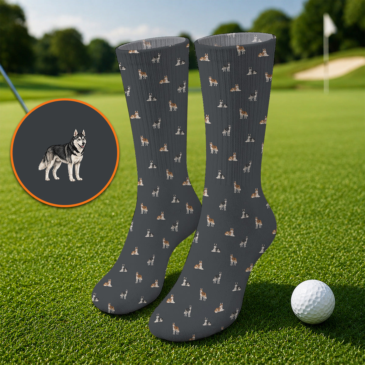 Funny Husky Sibir Golf Socks, Husky Pattern Golf Sock For Golfer, Golf Gift For Dog Lover