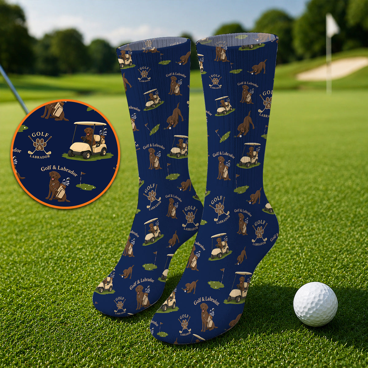 Labrador Pattern Golf Sock, Funny Dog Golf Crew Socks, Crazy Golf Gift For Golfer