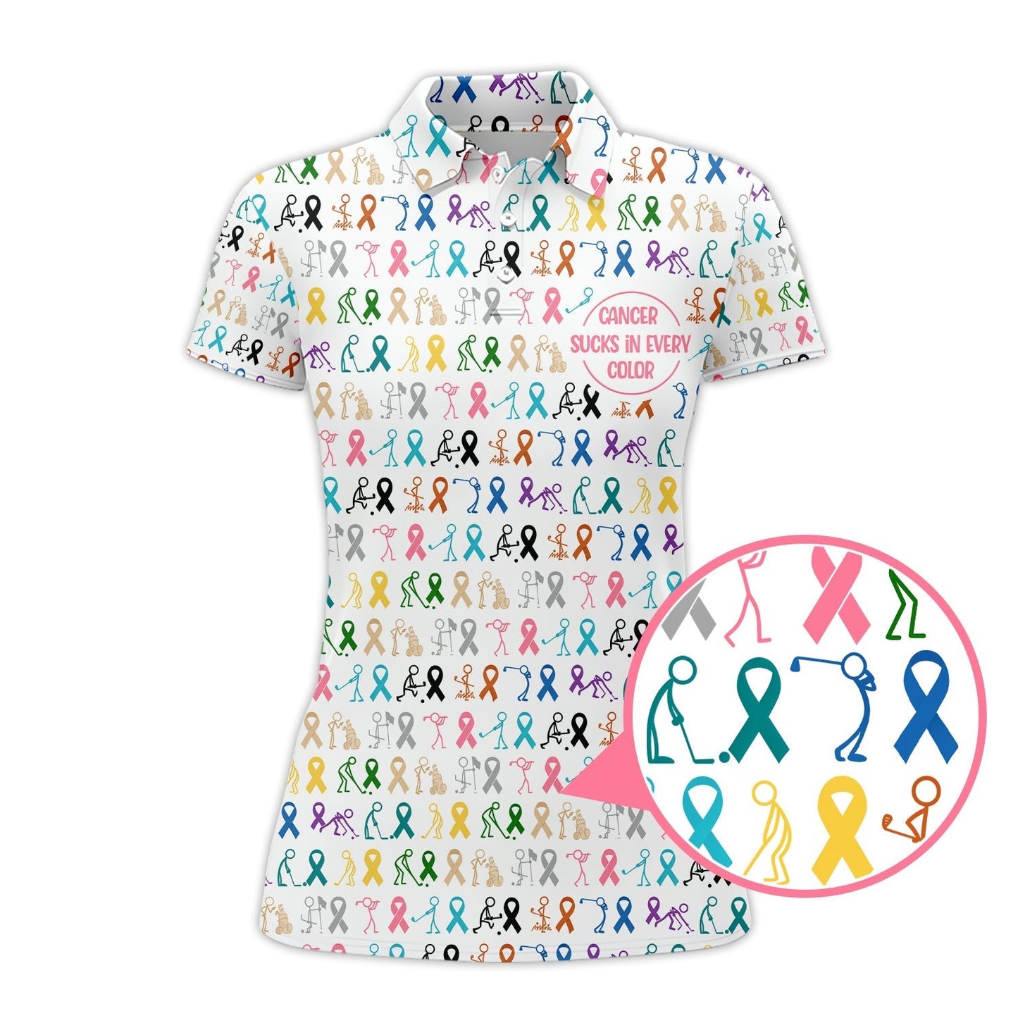 Cancer Sucks In Every Color Shirt, Pattern Golf Shirt For Golfer, Funny Golf Shirt For Men