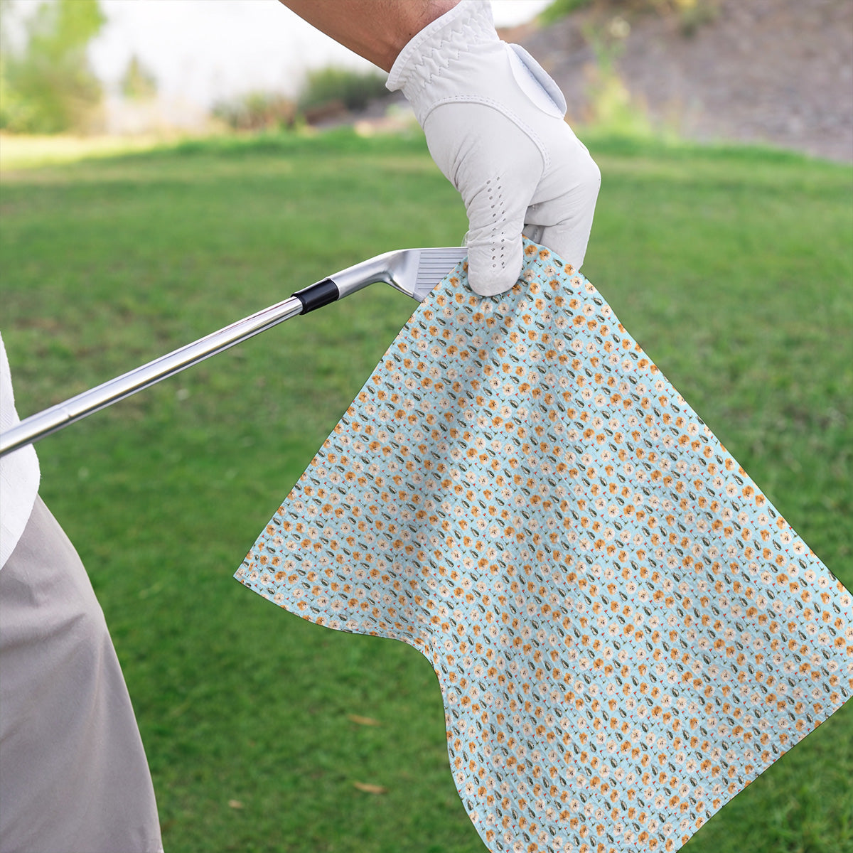 Pomeranian Golf Towels, Fluffy Pom Dog & Golf Pattern Towel, Funny Golf Gift For Golfer
