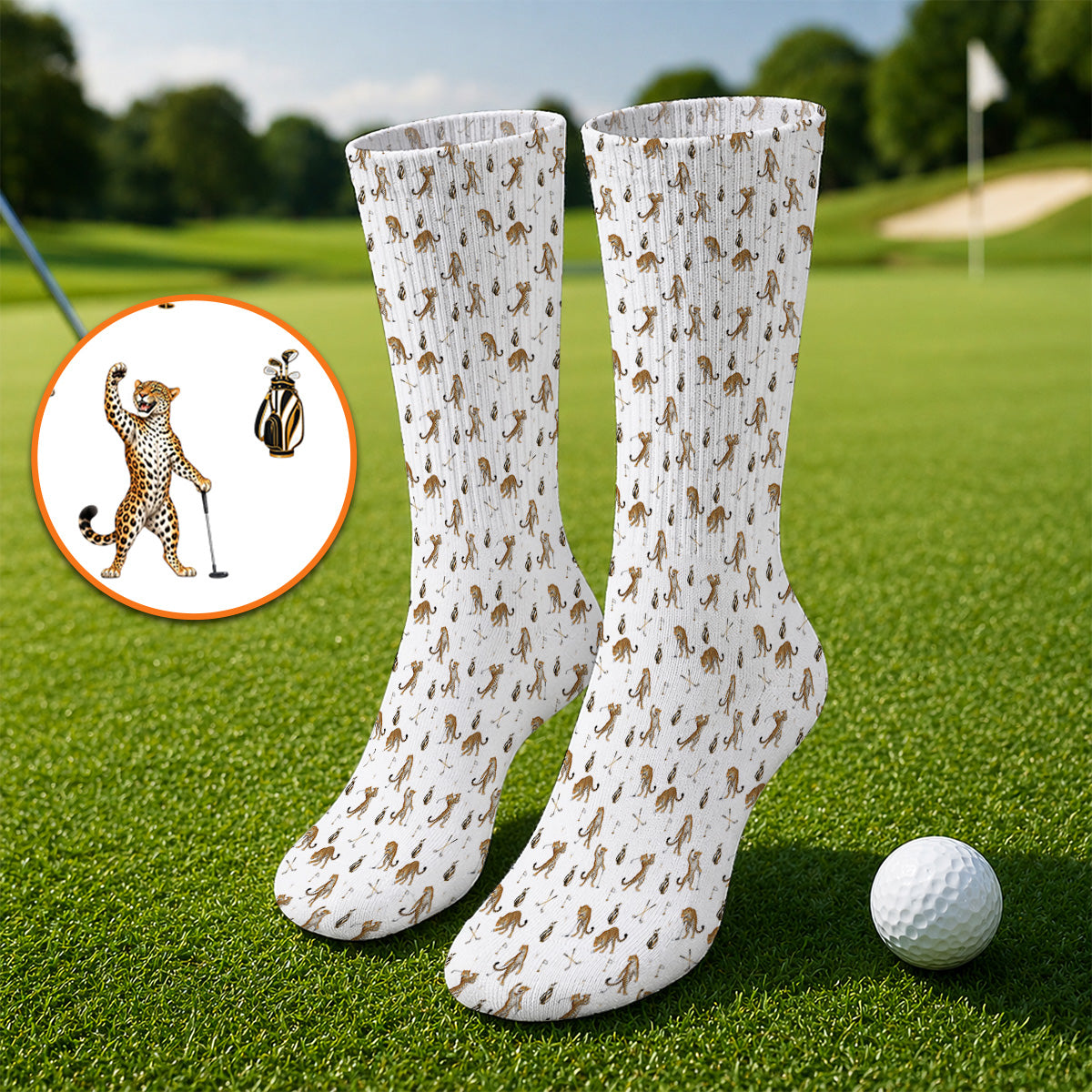 Funny Leopard Golf Socks, Leopard Golf Pattern Sock, Golf Gift For Golfers
