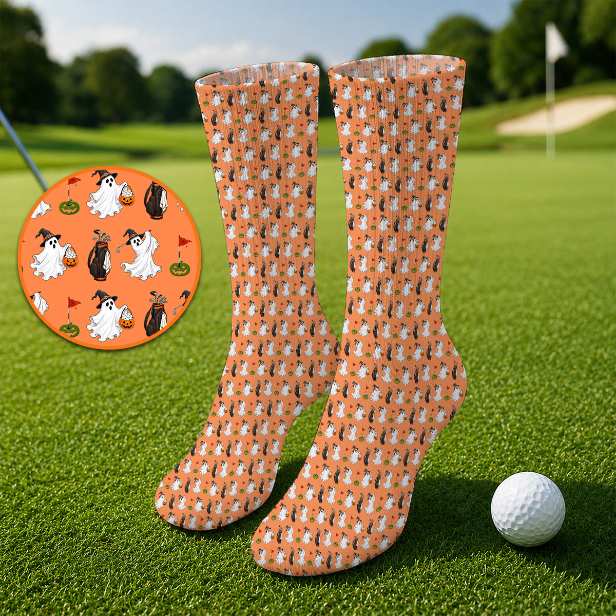 Cute Ghost Golf Socks, Halloween Pattern Golf Sock, Trick or Treat Golf Gift For Golfer