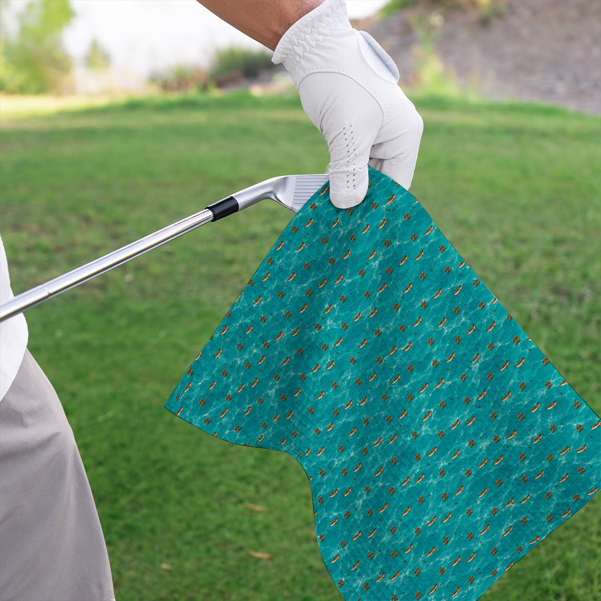 Fishing Pattern Golf Towels, Fishing Boat With Tackle Pattern Golf Towel, Unique Fishing Gift for Fishermen And Golfer
