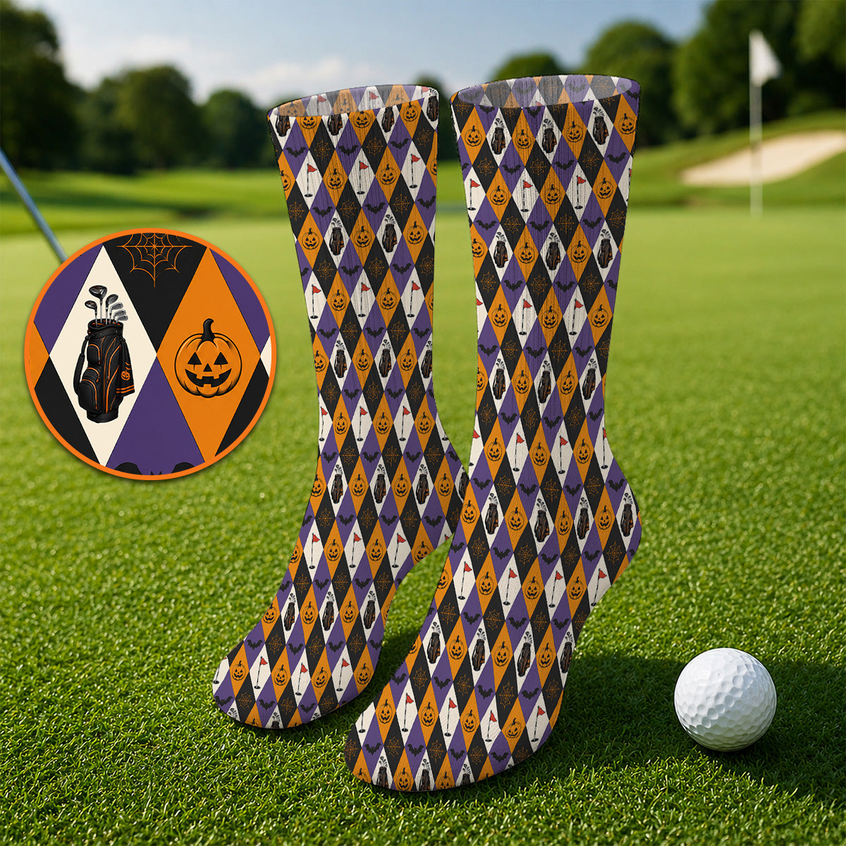 Halloween Pattern Golf Solcks, Vintage Halloween Golf Sock For Golfer, Pumpkin Golf Gift for Golf Lovers