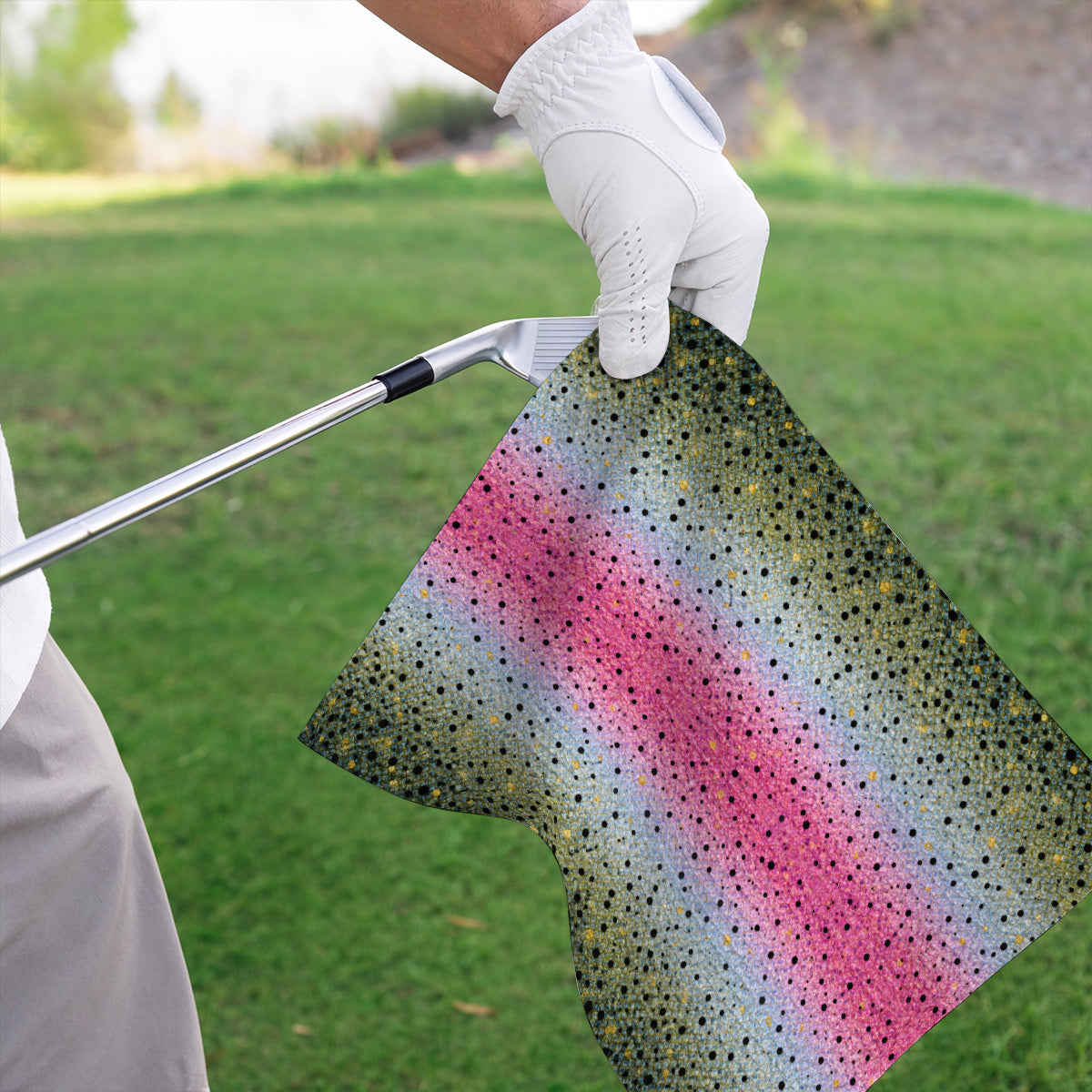 Crazy Rainbow Trout Skin Pattern Golf Towels, Pink Blue Fish Scale Golf Towel, Golf Gift For Golfers