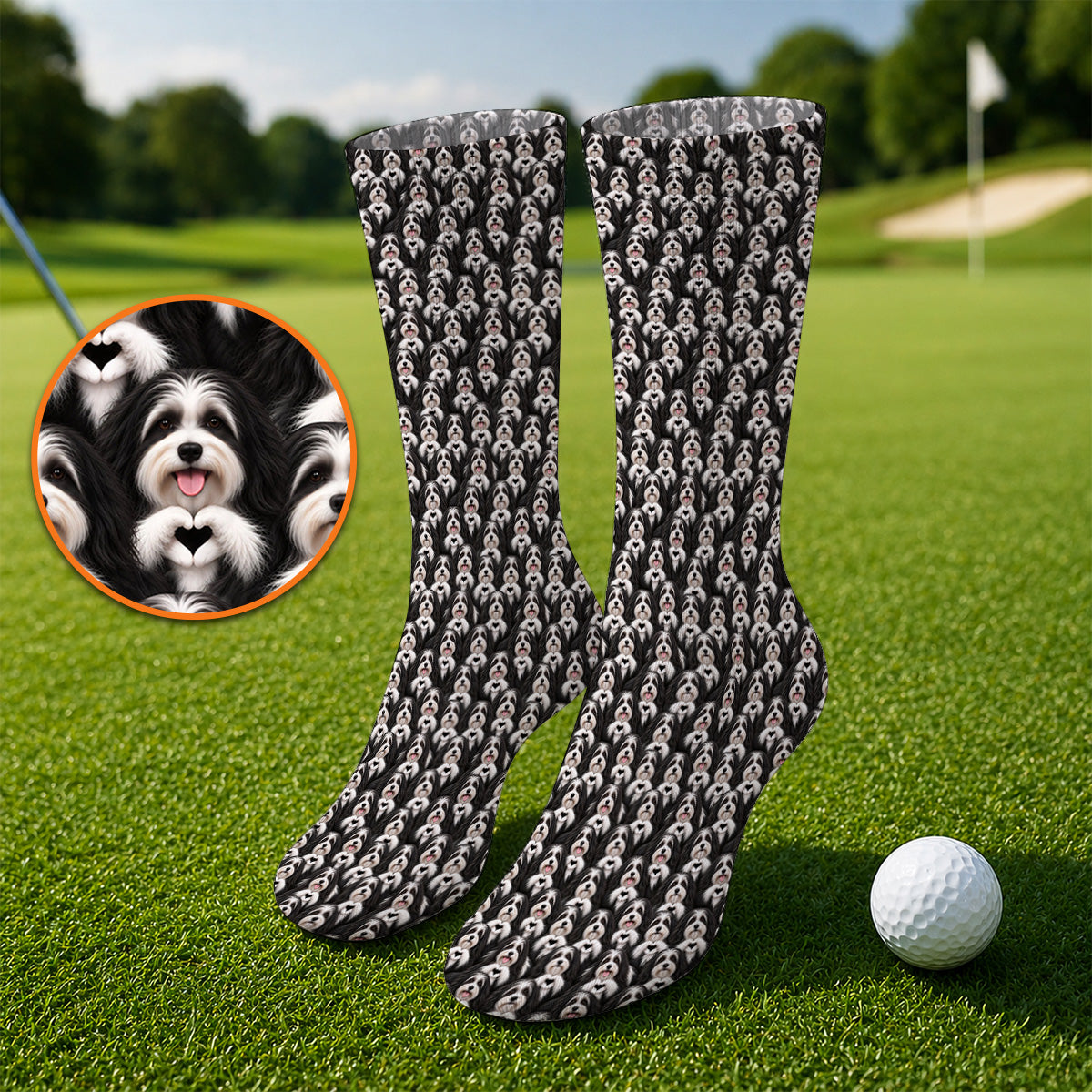 Havanese Dog Pattern Golf Socks, Cute Havanese Lover Golf Sock, Funny Dog Golf Gift For Golfers