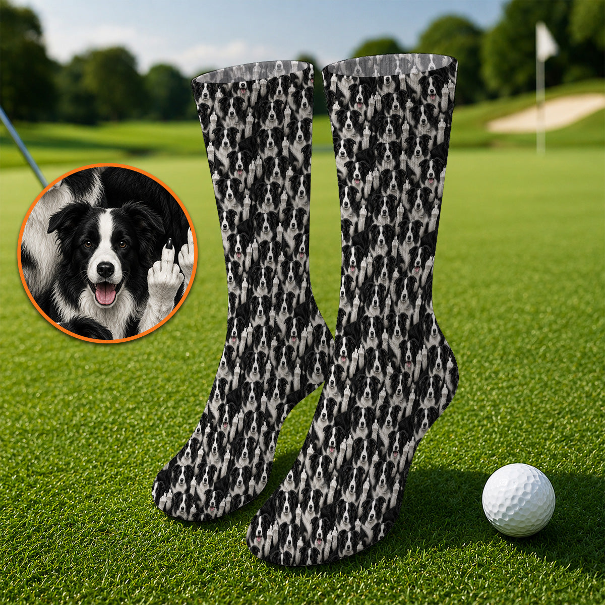 Crayzy Border Collie Golf Socks, Border Collie Pattern Golf Sock for Golfer, Dog Lovers Golf Gift