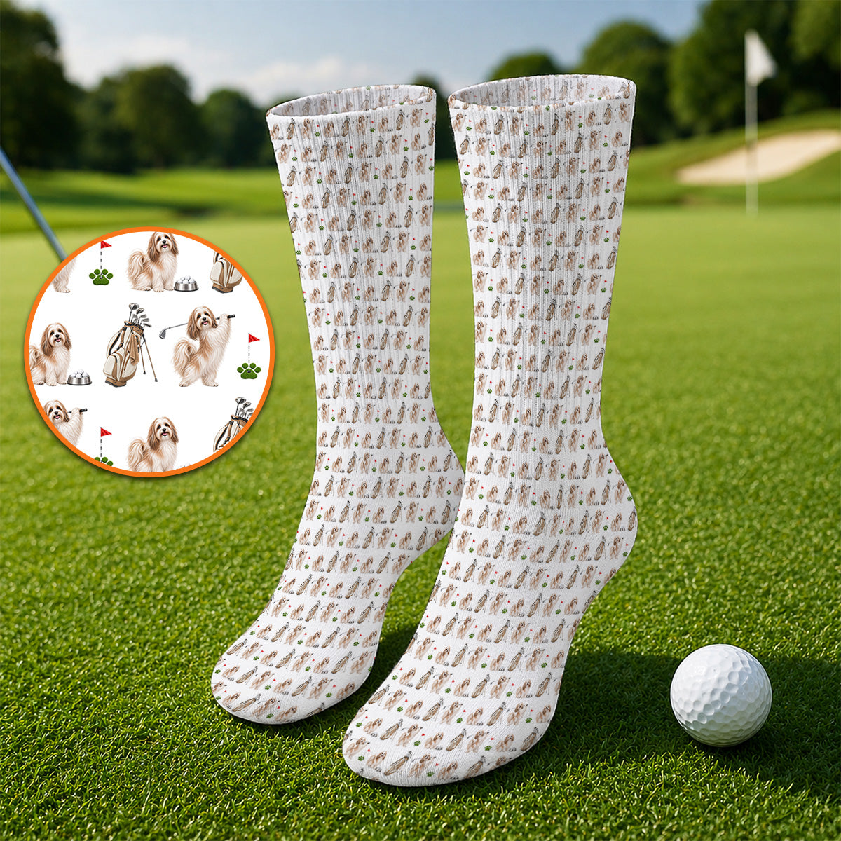 Havanese Golf Socks, Funny Havanese Pattern Golf Sock, Golf Gift For Dog Lovers