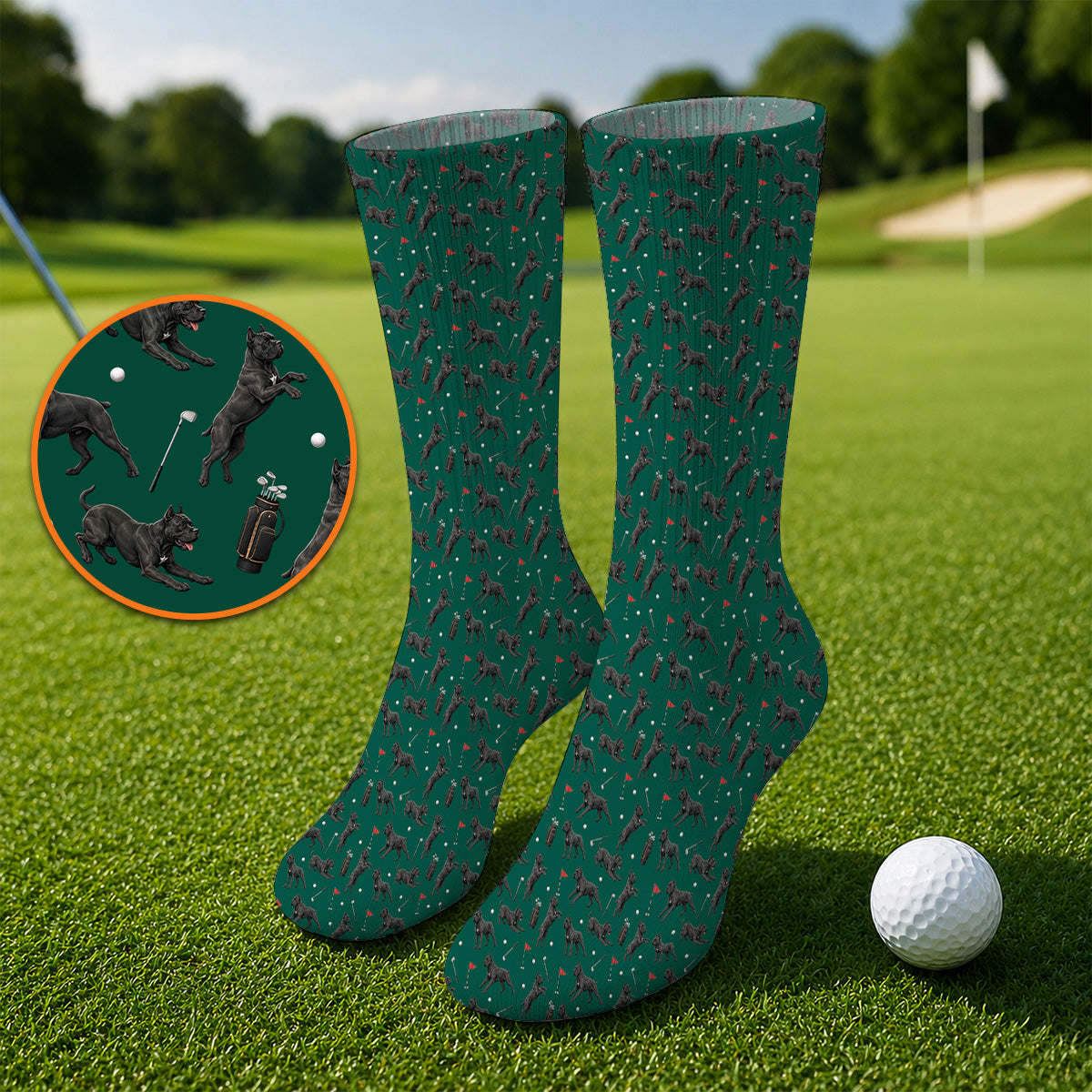 Crazy Cane Corso Pattern Golf Socks, Black Cane Corso Golf Sock for Dog Lovers, Golf Gift for Golfers