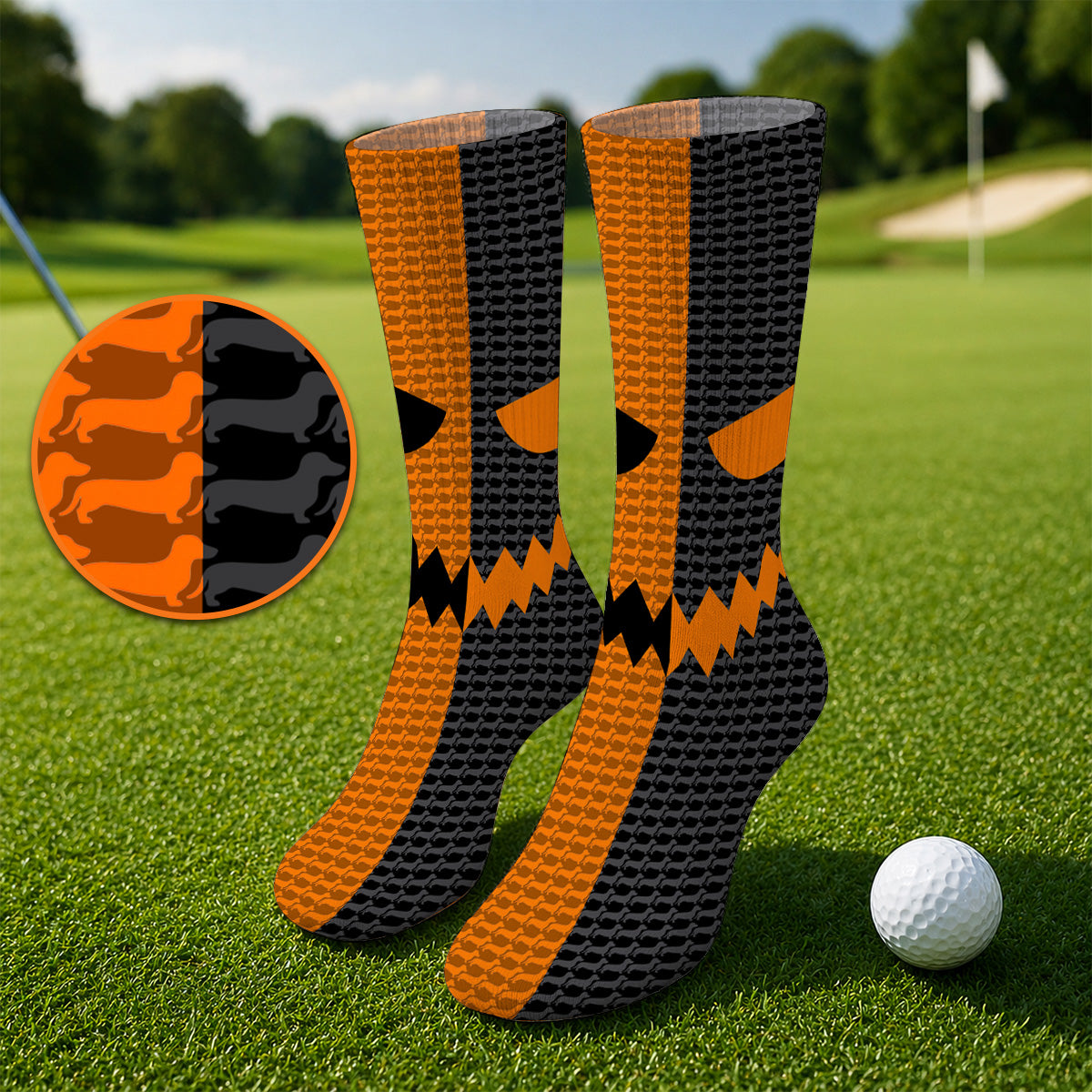 Halloween Dachshund Socks, Crazy Wiener Dog Pattern Golf Sock, Golf Gifr For Golfer