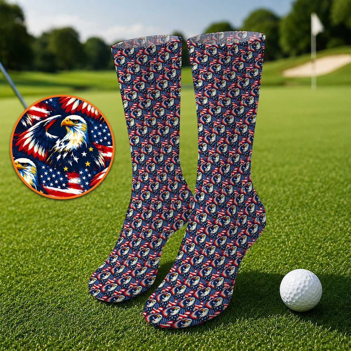 Veteran Bald Eagle Golf Socks, American Flag Patriotic Pattern Golf Sock, USA Military Golf Gift for Veterans