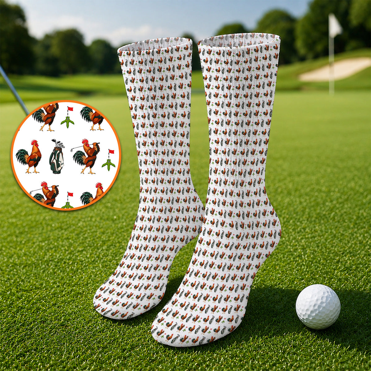 Funny Rooster Golf Socks, Rooster Pattern Golf Sock For Chicken Lovers, Golf Gift For Golfers