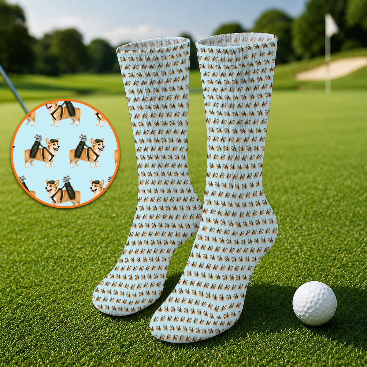 Funny Corgi Golf Socks For Golfer, Corgi Pattern Golf Sock, Dog Lover Golf Gift