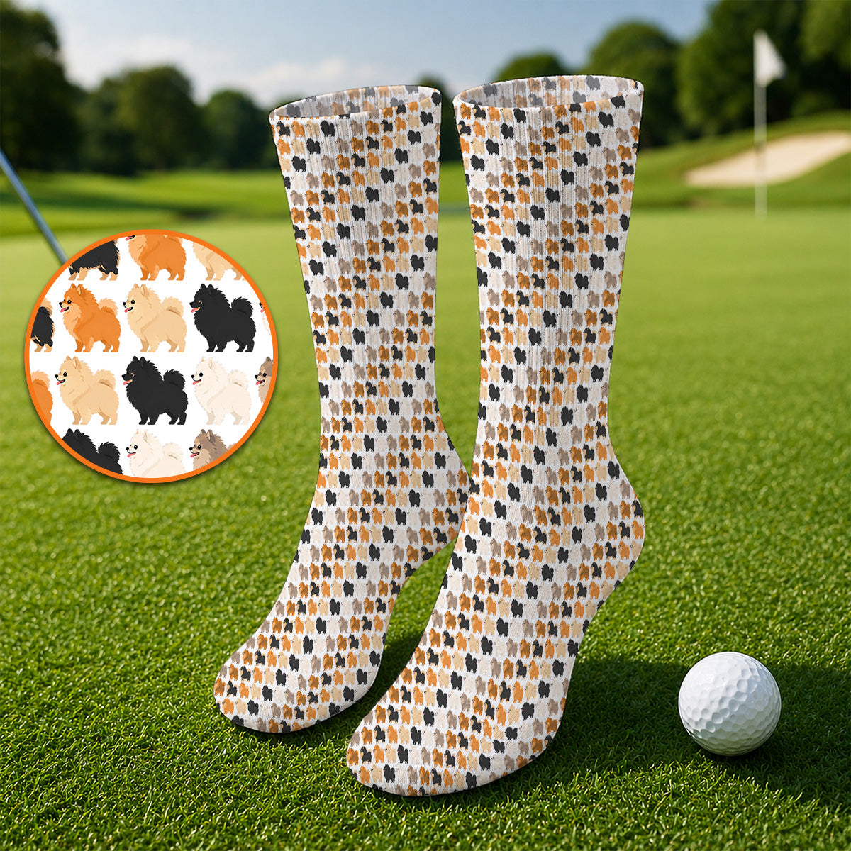 Cute Pomeranian Pattern Golf Socks, Pomeranian Dog Golf Sock, Funny Golf Gift For Golfer
