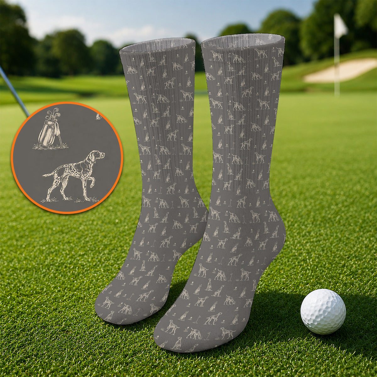 German Shorthaired Pointer Golf Socks, Crazy Pointer Pattern Golf Sock, Golf Gift For Golfer
