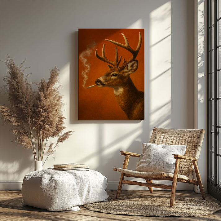 Rustic Deer Smoking Canvas, Perfect For Real Man Cave