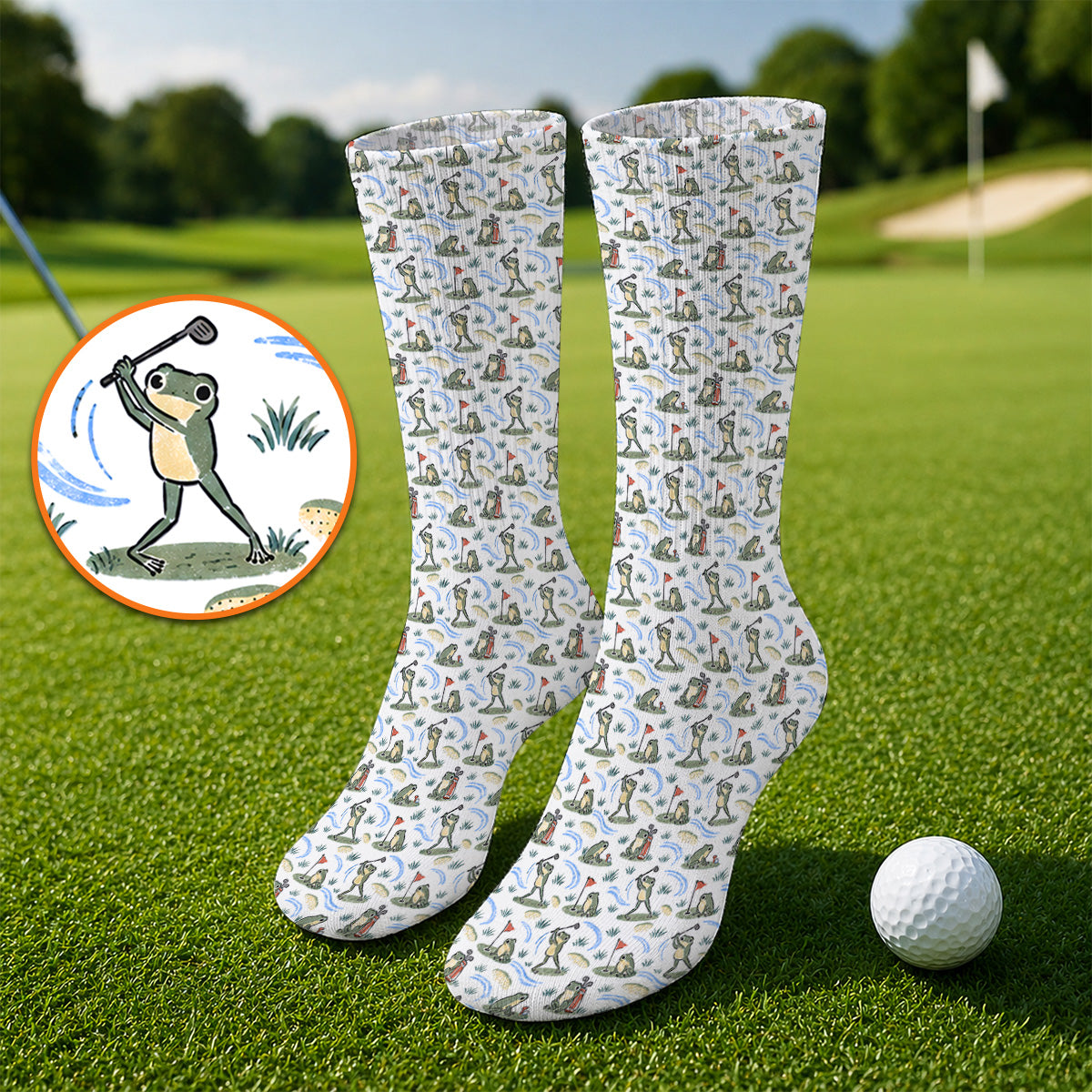 Playful Frog Golf Socks, Vintage Frog Golf Pattern Sock, Golf Gift For Golf Lovers