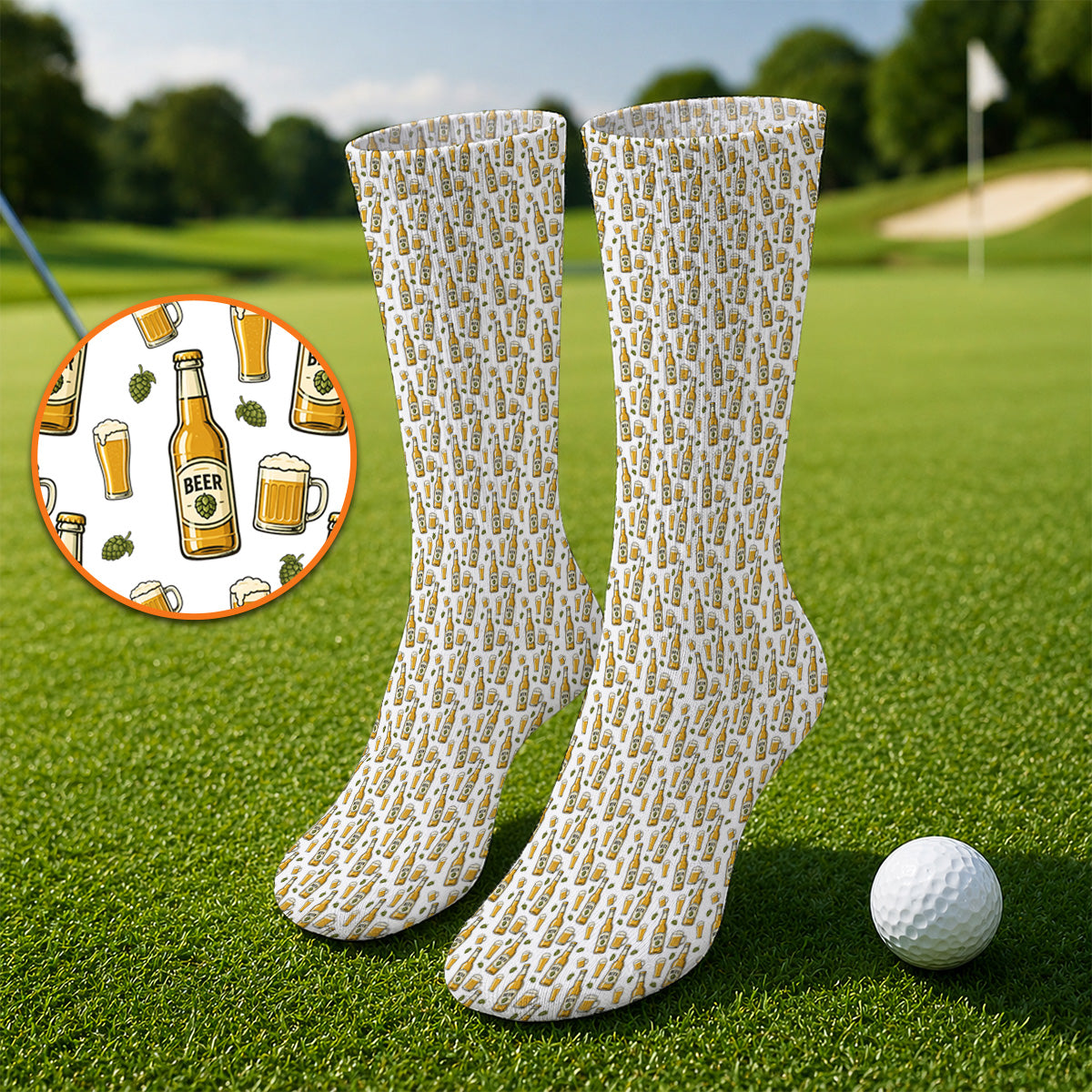 Beer Pattern Golf Sock, Funny Beer Golf Socks, Golf Gift For Beer Lovers