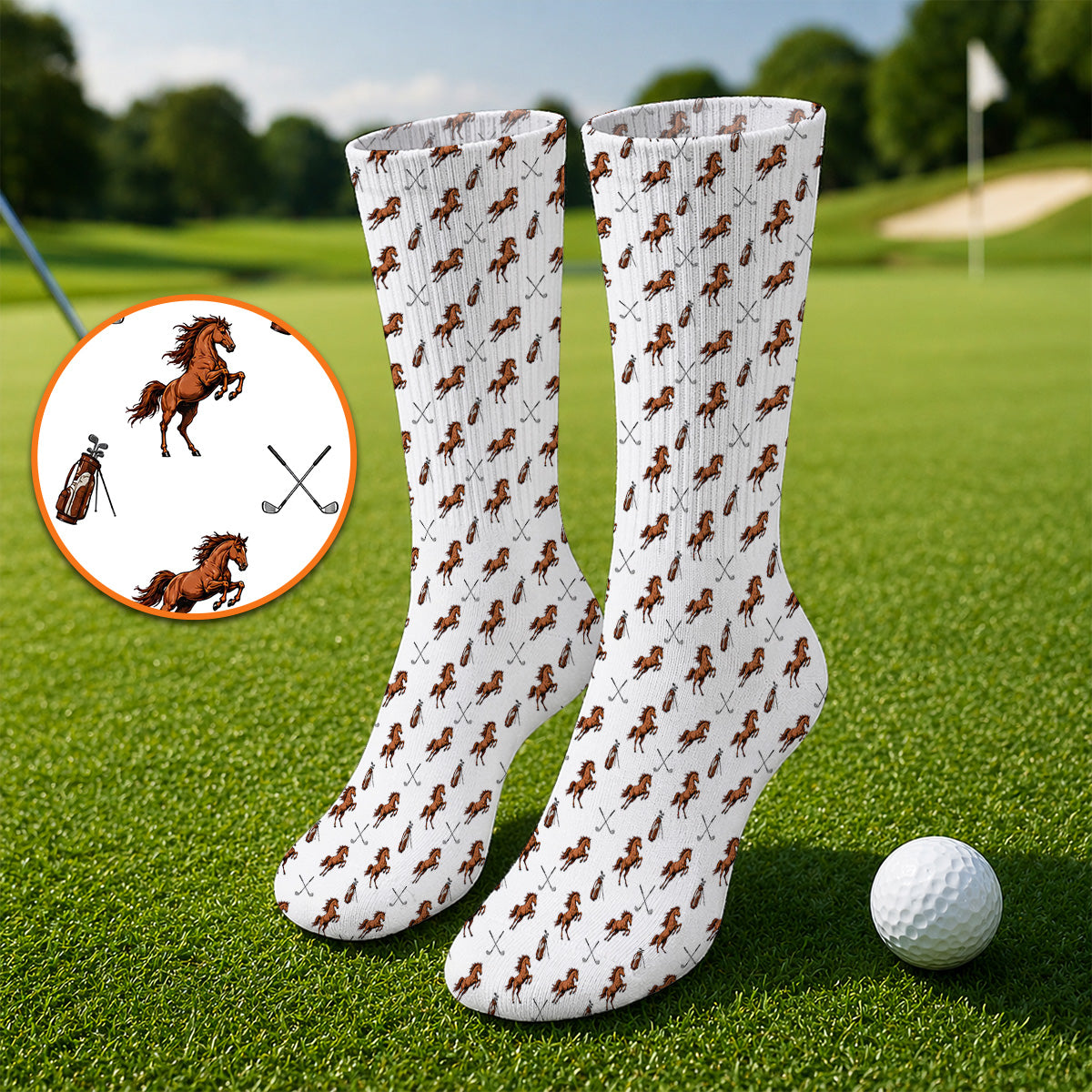 American Quarter Horse Golf Socks, Horse Pattern Golf Sock for Equestrian Lovers, Western Horse Golf Gift for Golfers