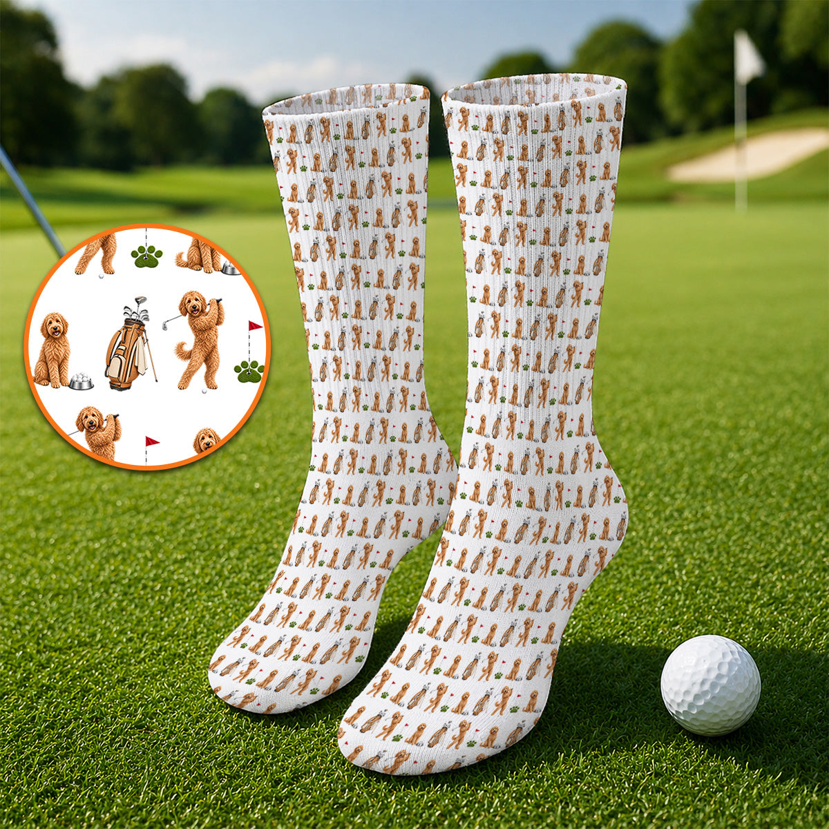 Goldendoodle Golf Socks, Dog Pattern Golf Sock, Funny Golf Gift For Golfers