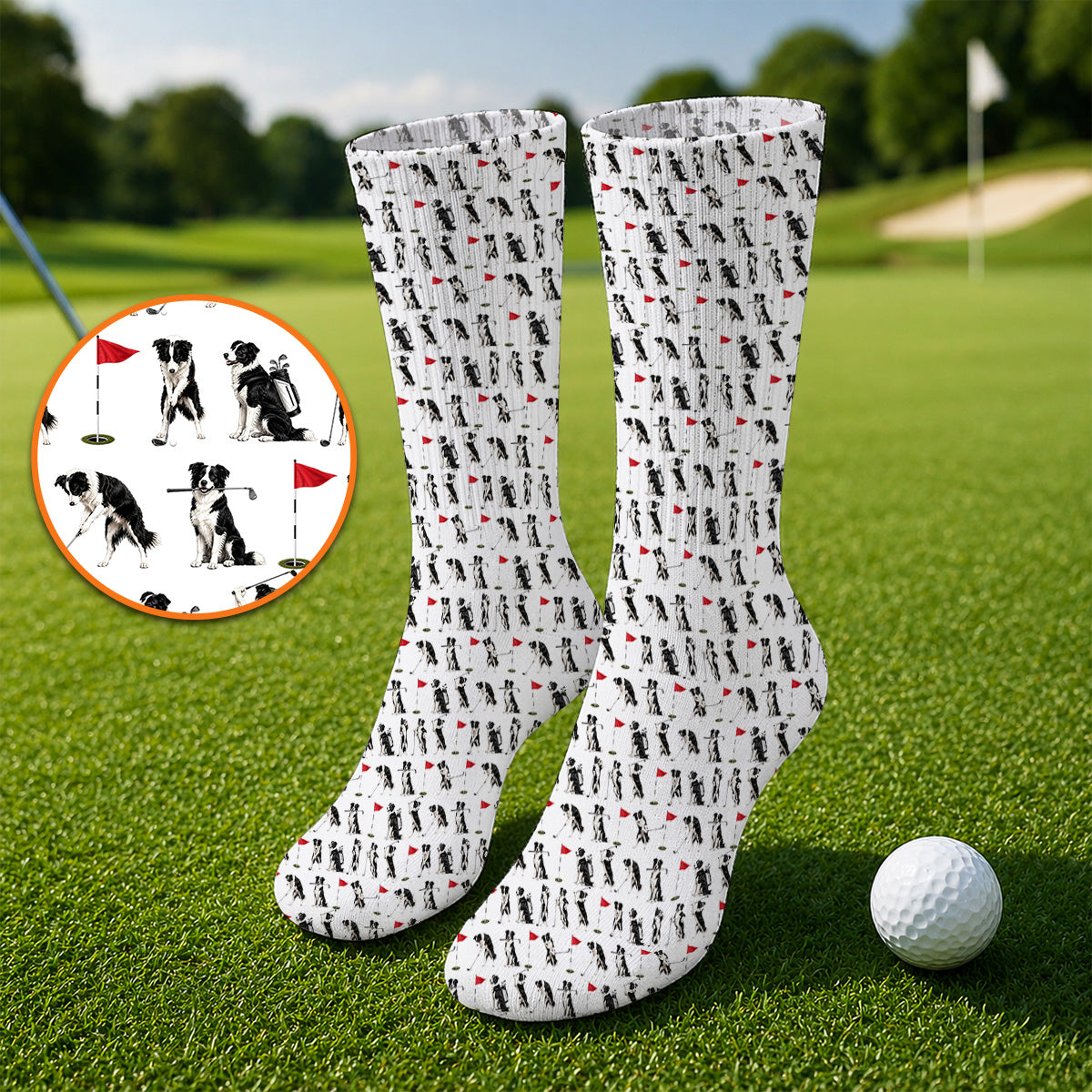 Border Collie Golf Socks, Border Collie Pattern Golf Sock for Golfer, Funny Golf GIft For Golfer