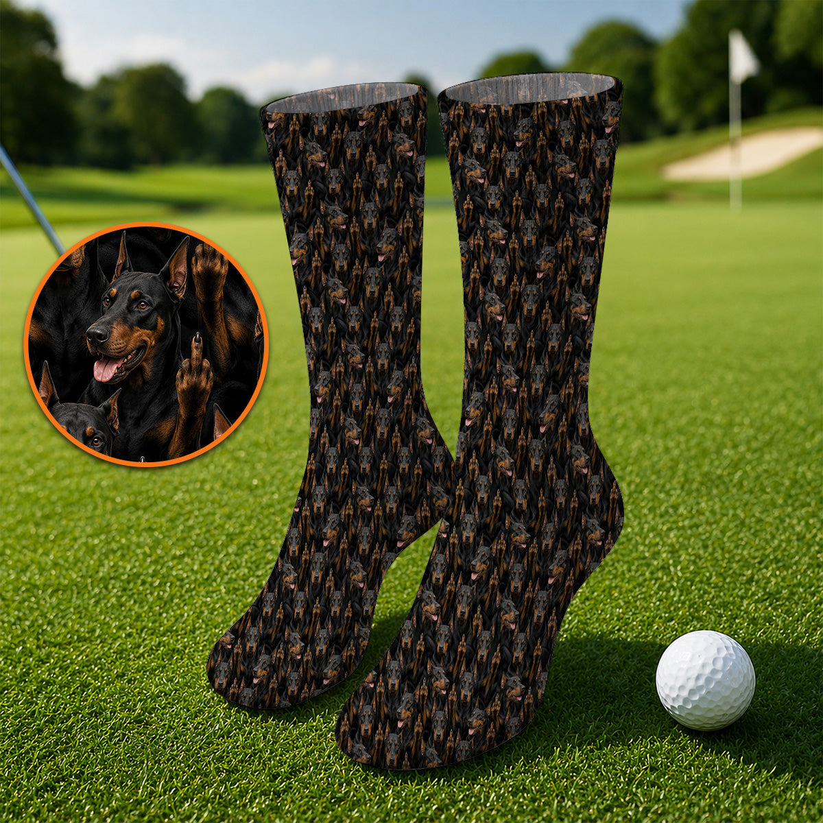 Doberman Golf Socks, Funny Doberman Pattern Golf Sock, Golf Gift For Golfer