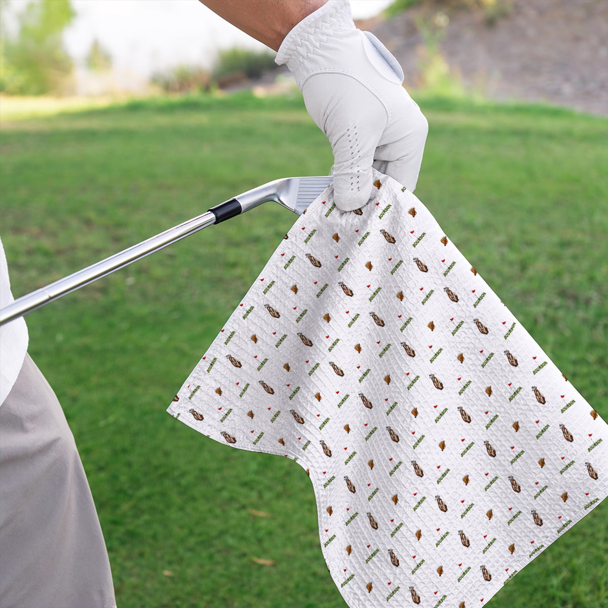 Bourbon & Cigar Golf Towels, Whiskey Golf Pattern Towel, Funny Bourbon Gift For Golfers