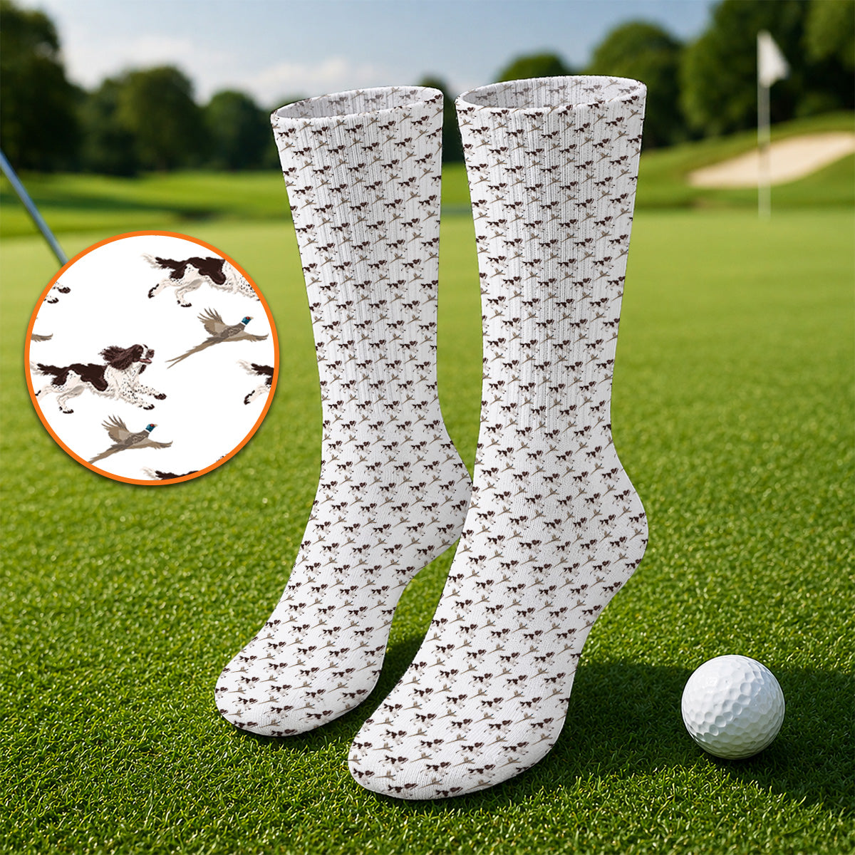 English Springer Spaniel Golf Socks, Crazy Dog Pattern Golf Sock, Golf Gift For Golfers