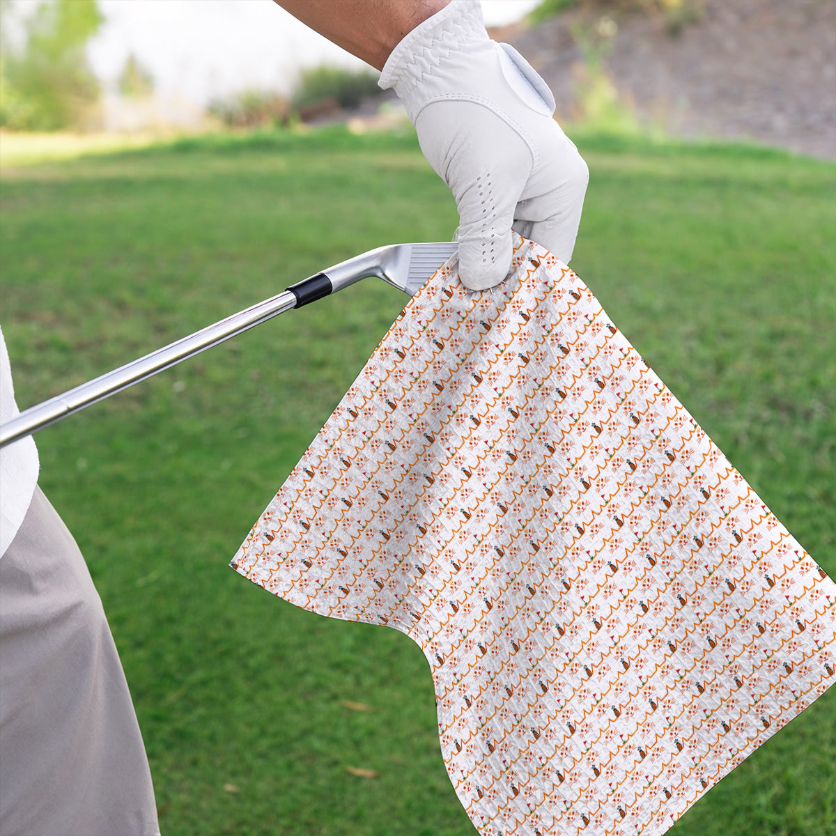 Cat Lover Golf Towels, Turquoise Cat Face & Golf Bag Pattern Golf Towel, Funny Kitty Golf Gift for Golfers