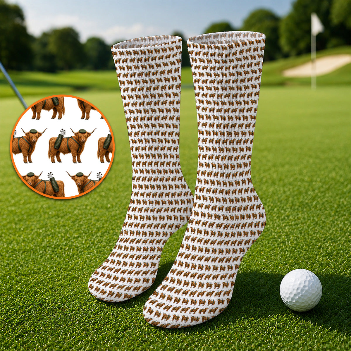 Crazy Highland Cow Caddie Socks, Highland Cow Golf Sock, Golfer Gift For Golfers