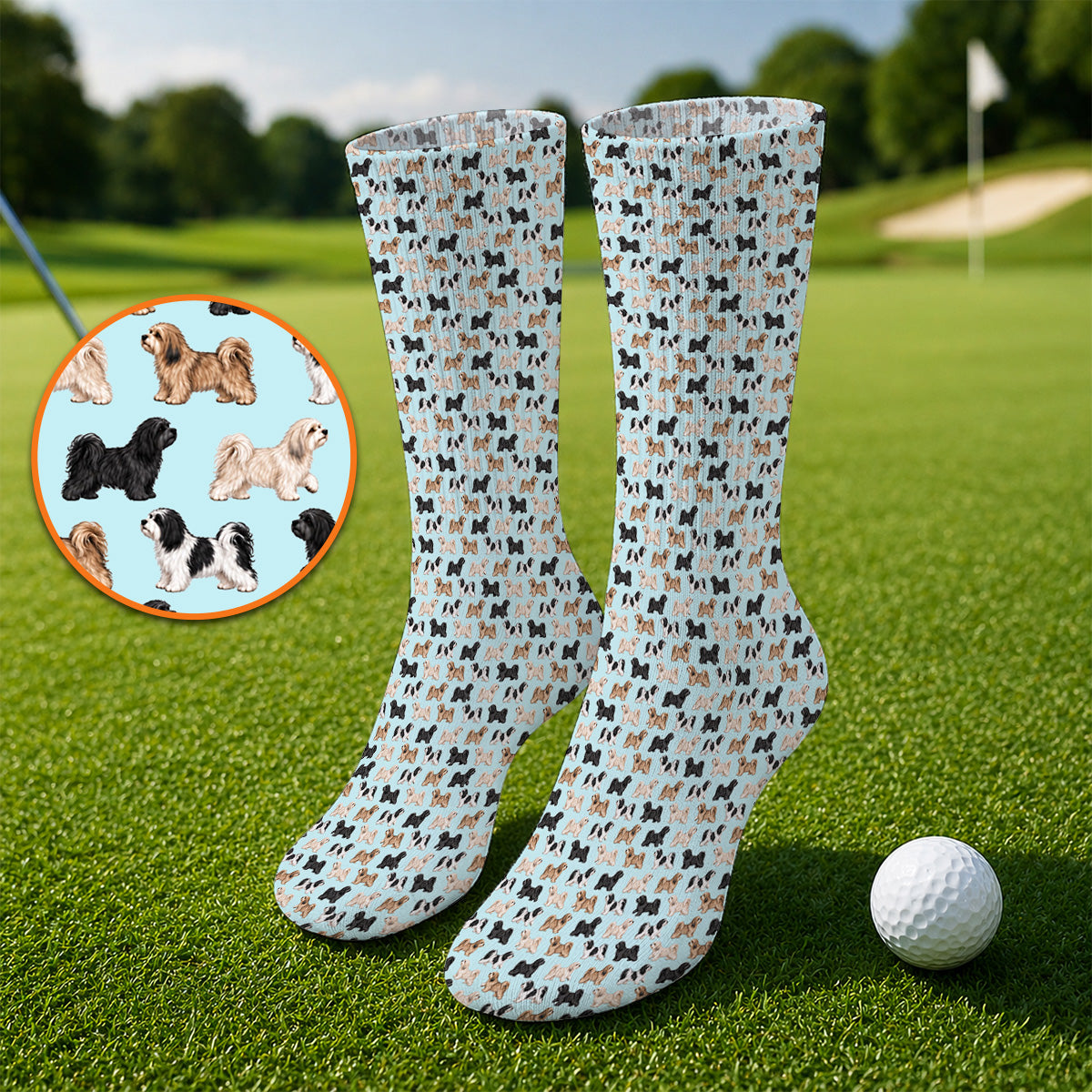 Funny Havanese Golf Socks, Havanese Dog Pattern Golf Sock, Golf Gift For Golfers