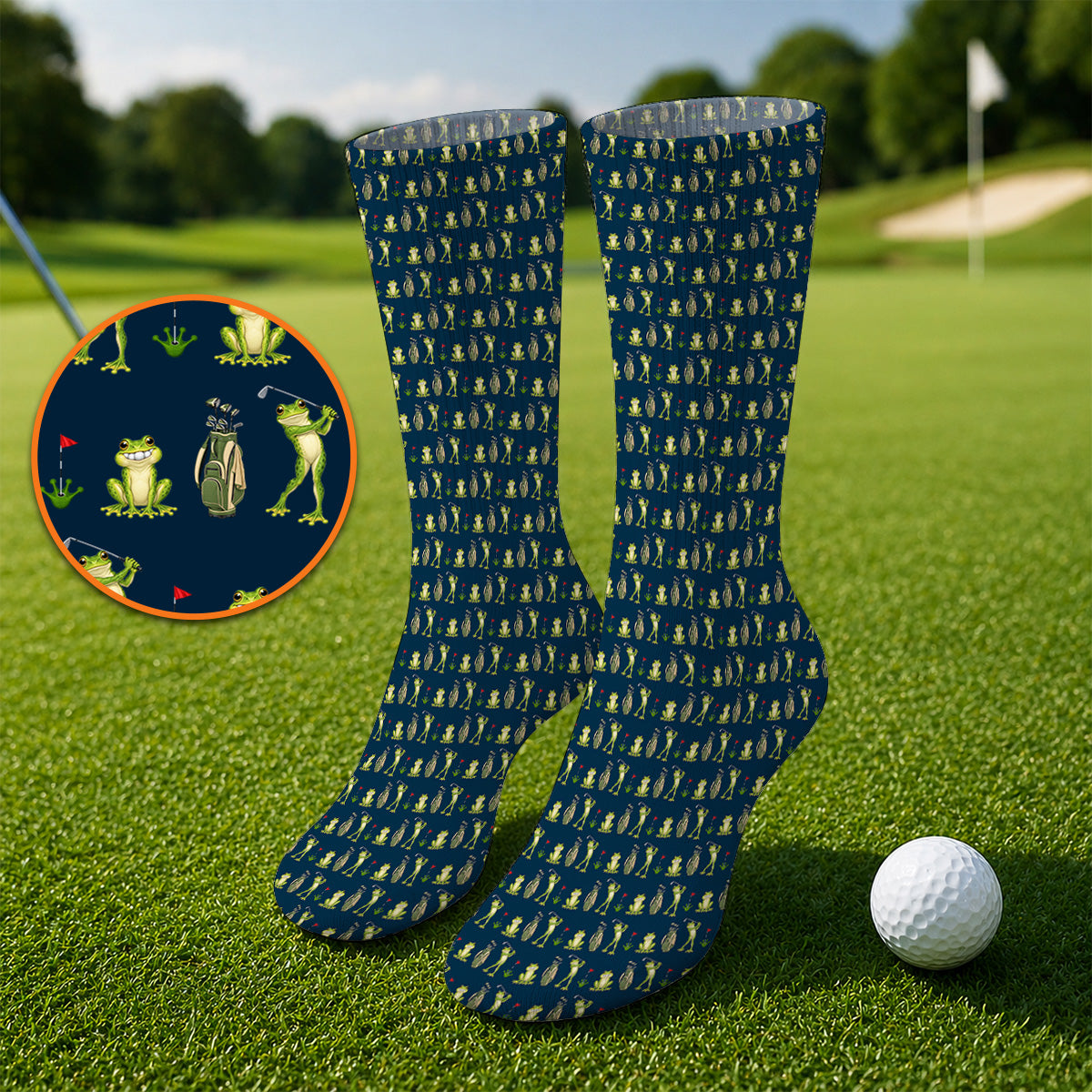 Frog Golf Socks, Cute Frog Golf Pattern Sock, Crazy Golf Gift For Golfers