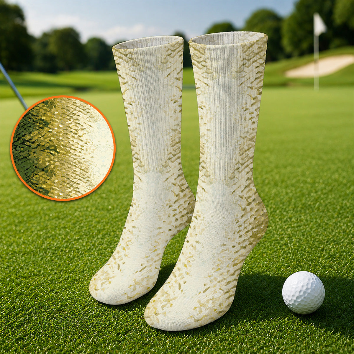 Bass Fishing Pattern Golf Socks, Golden Green Bass Fish Scale Golf Sock, Golf Gift For Fishers