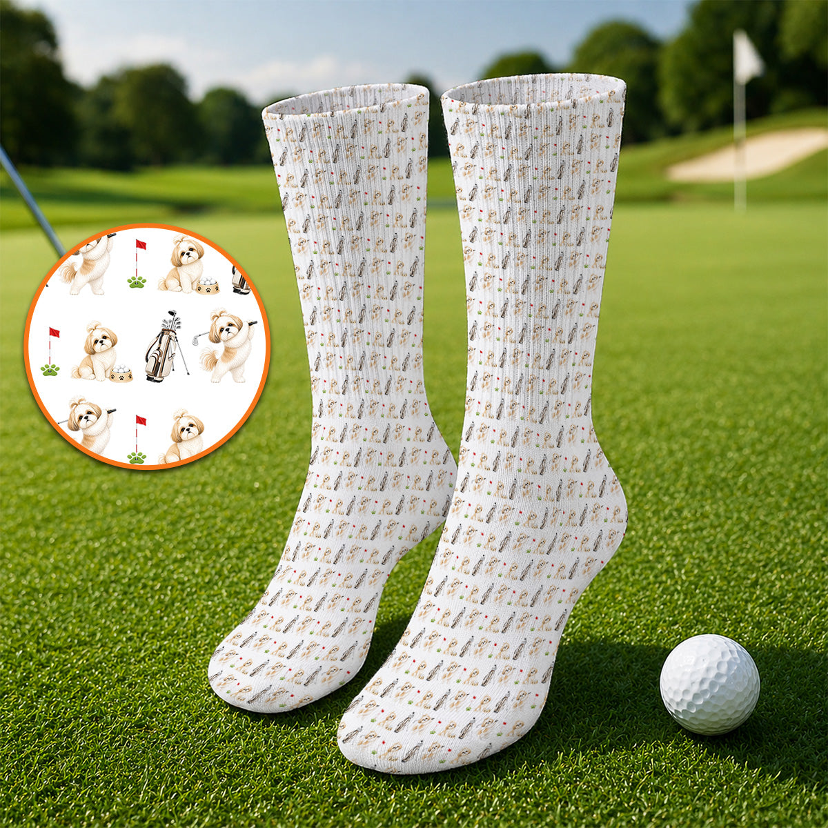Crazy Shih Tzu Golf Socks, Cute Shih Tzu Pattern Golf Sock, Golf Gift For Golfer