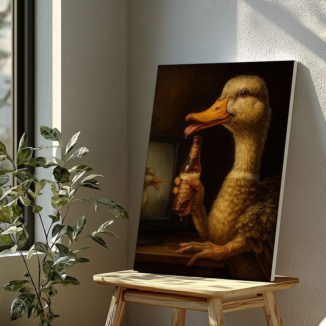 Funny Duck Beer Canvas, Rustic Cabin Bar Wall Art For Man Cave, Gift For Hunters