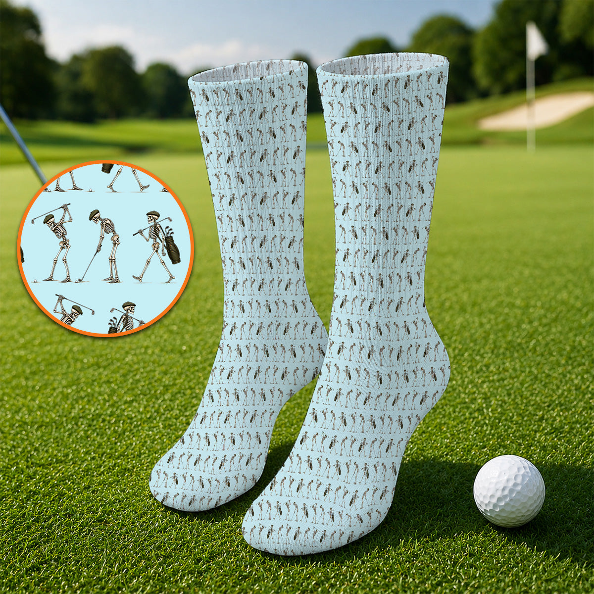 Skeleton Golf Socks, Vintage Skeleton Golf Pattern Sock, Crazy Golf Gift For Golfer