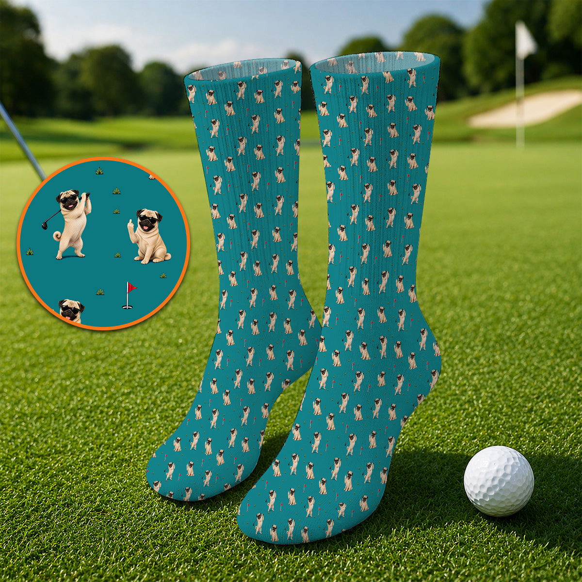 Pug Pattern Golf Socks, Funny Pug Golf Sock, Crazy Golf Gift For Golfer