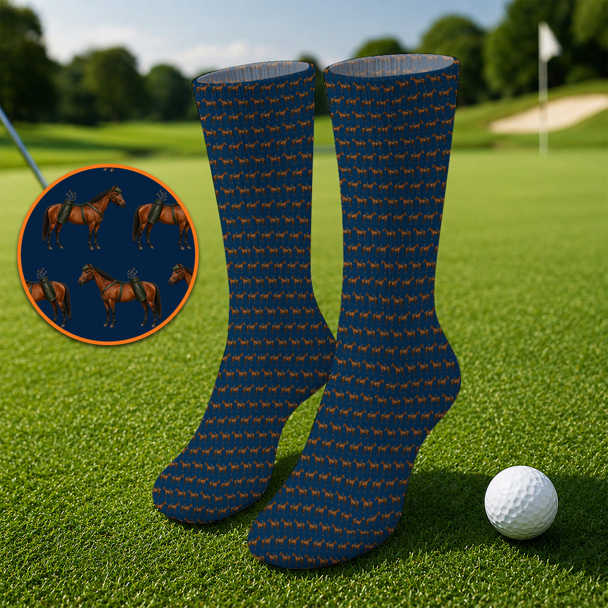 American Quarter Horse Golf Sock, Crazy Horse Pattern Golf Socks, Western Horse Gift for Golfers