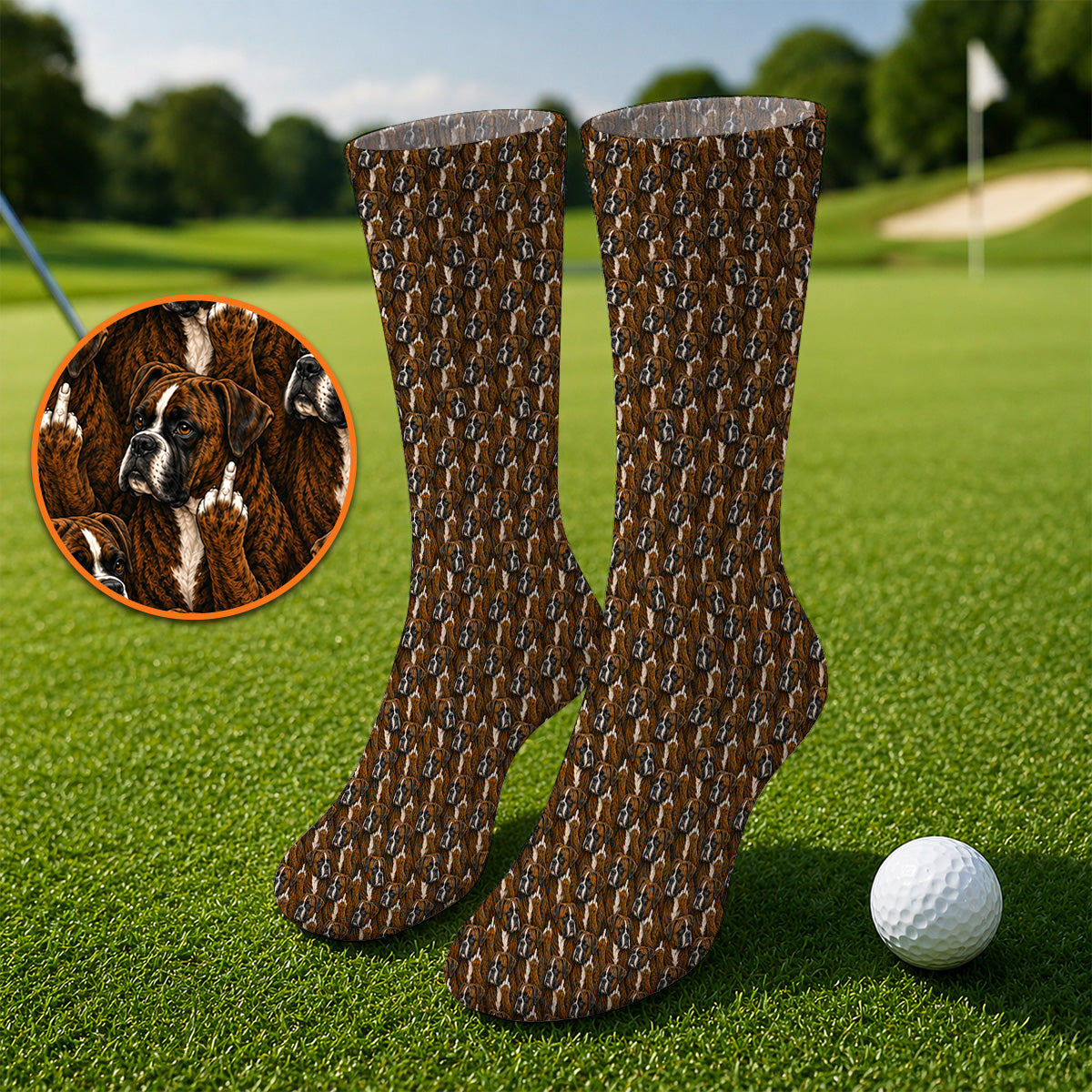 Boxer Middle Finger Golf Socks, Funny Boxer Pattern Golf Sock for Golfer, Golf Gift for Dog Lovers