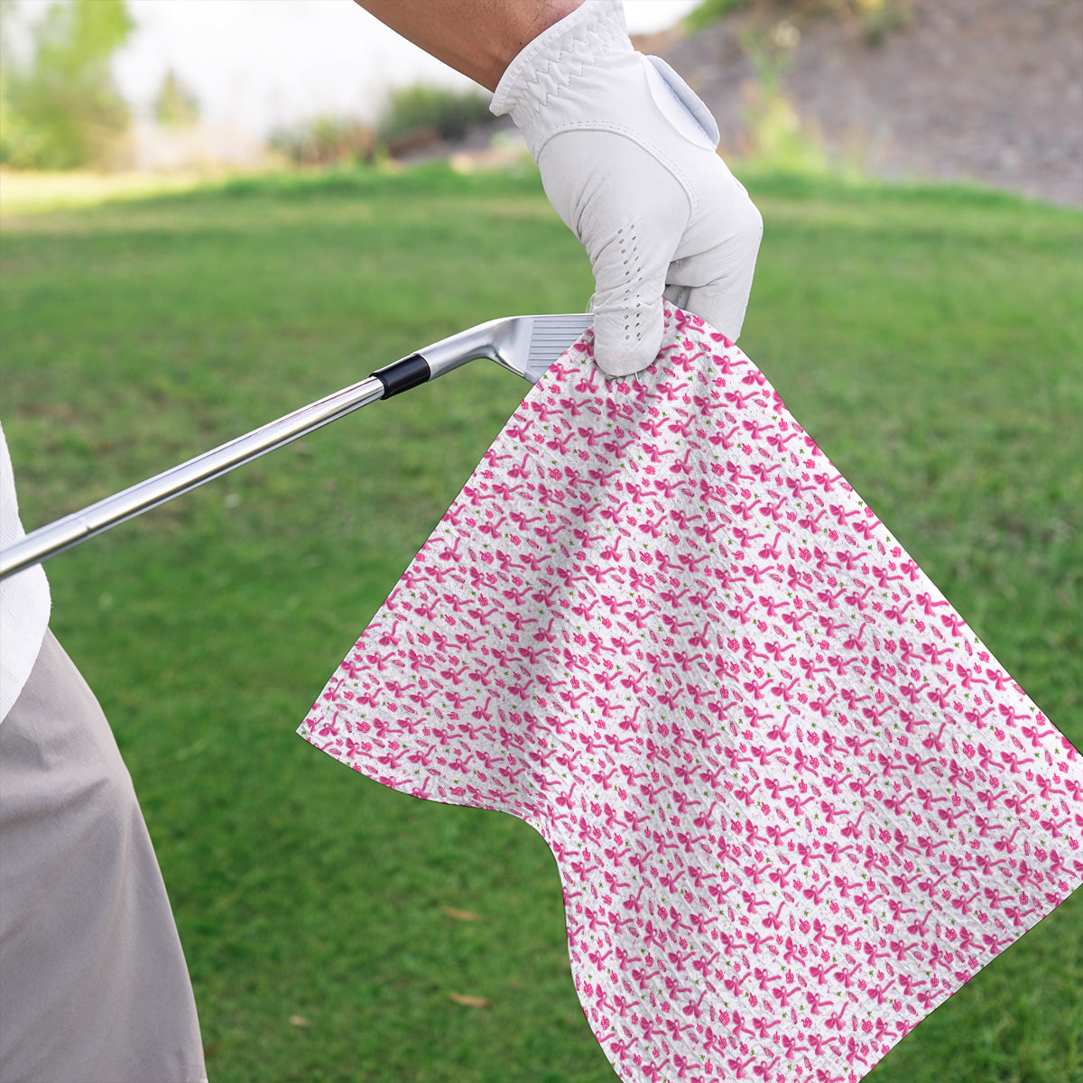 Fight With Every Swing Breast Cancer Awareness Golf Towels, Pink Ribbon & Golf Pattern Towel, Support Gift for Golfers