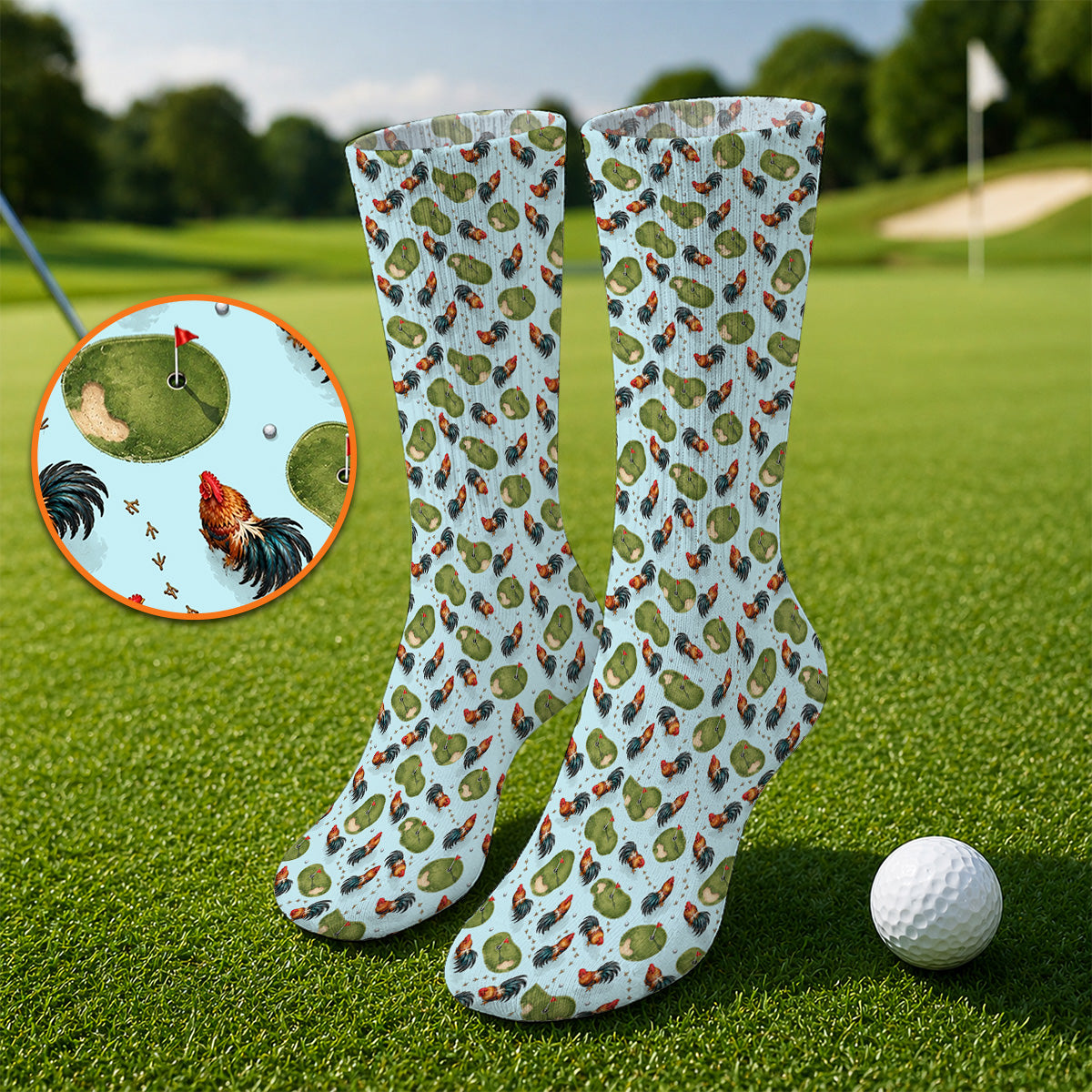 Vintage Rooster Golf Socks, Chicken Pattern Golf Sock For Rooster Lovers, Golf Gift For Golfers