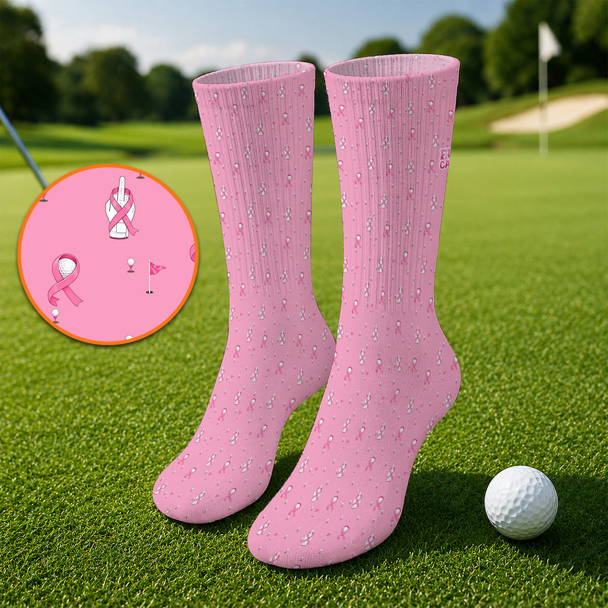 Pink Ribbon Golf Socks, Breast Cancer Awareness Pattern Golf Sock, Supportive Golfer Gift for Golfer