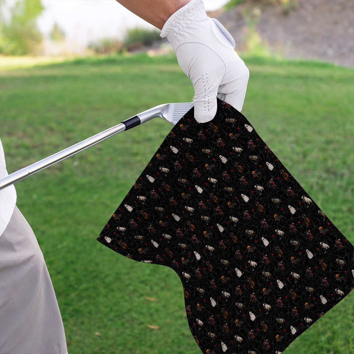 Spooky Dachshund Pattern Golf Towel, Halloween Vampire Wiener Dog Towels, Crazy Golf Gift For Golfer