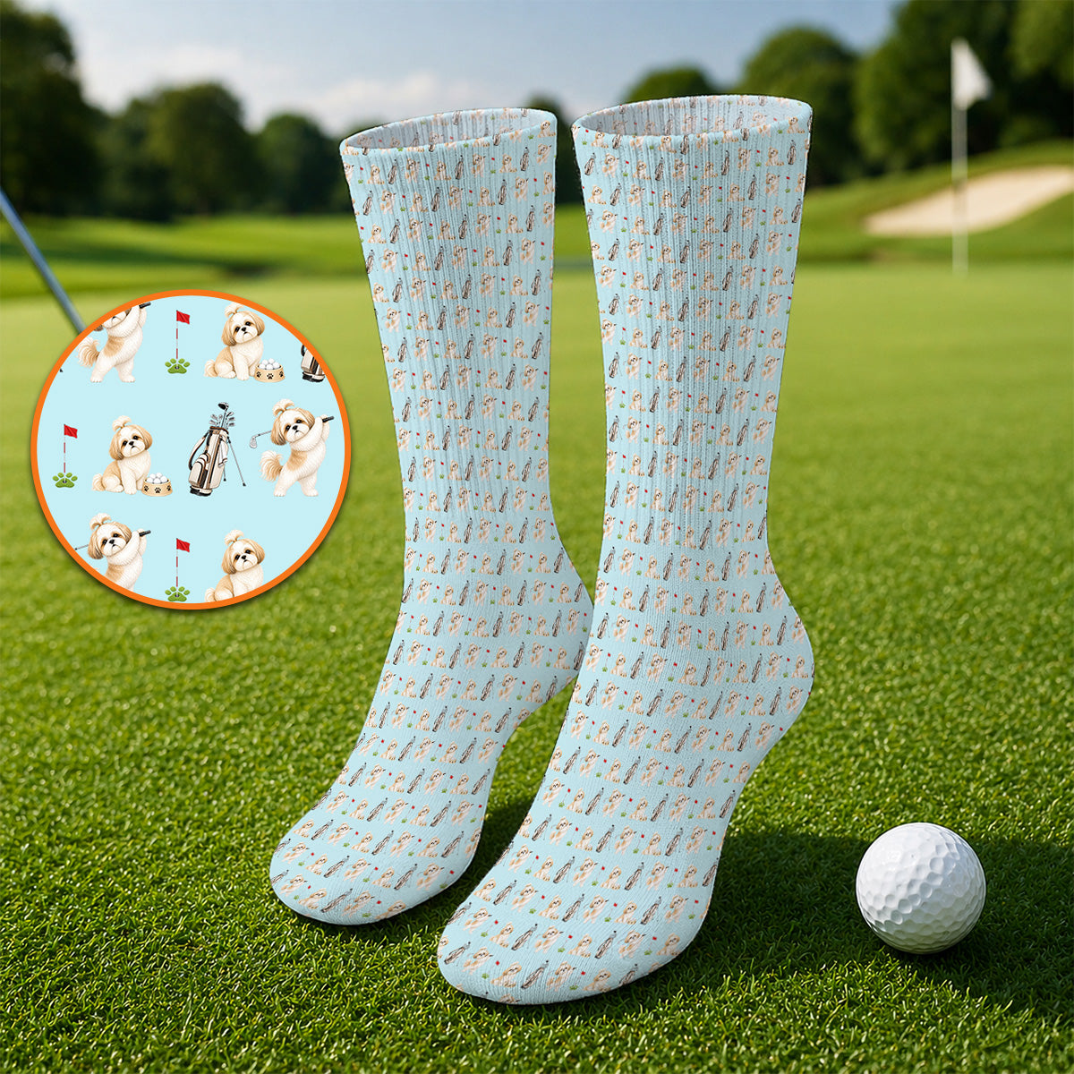 Crazy Shih Tzu Golf Socks, Cute Shih Tzu Pattern Golf Sock, Golf Gift For Golfer